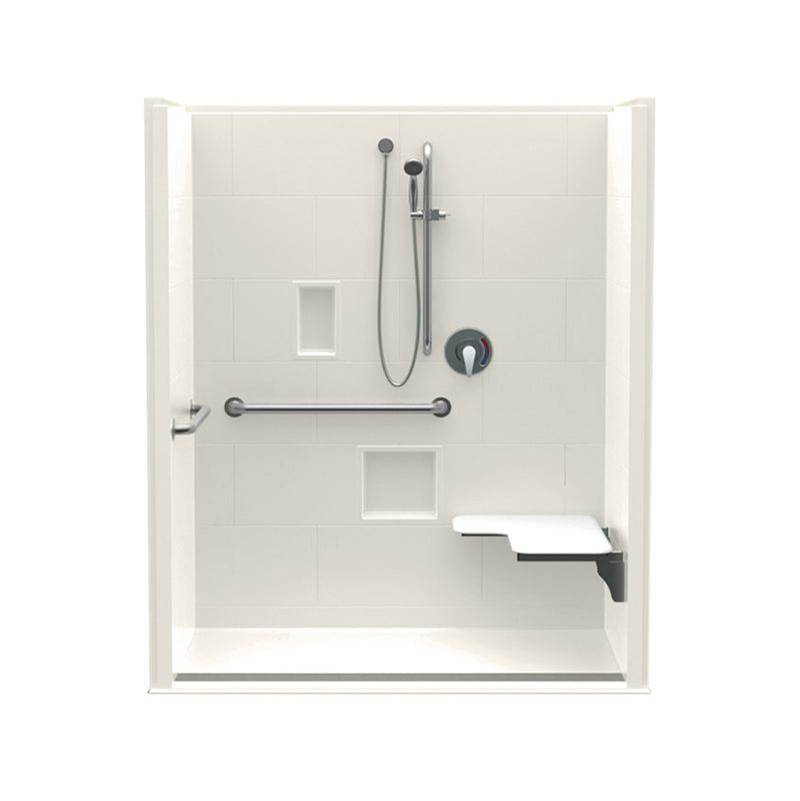 Aquatic 16034BFSBTTR 60 x 34 AcrylX Alcove Center Drain One-Piece Shower in Biscuit