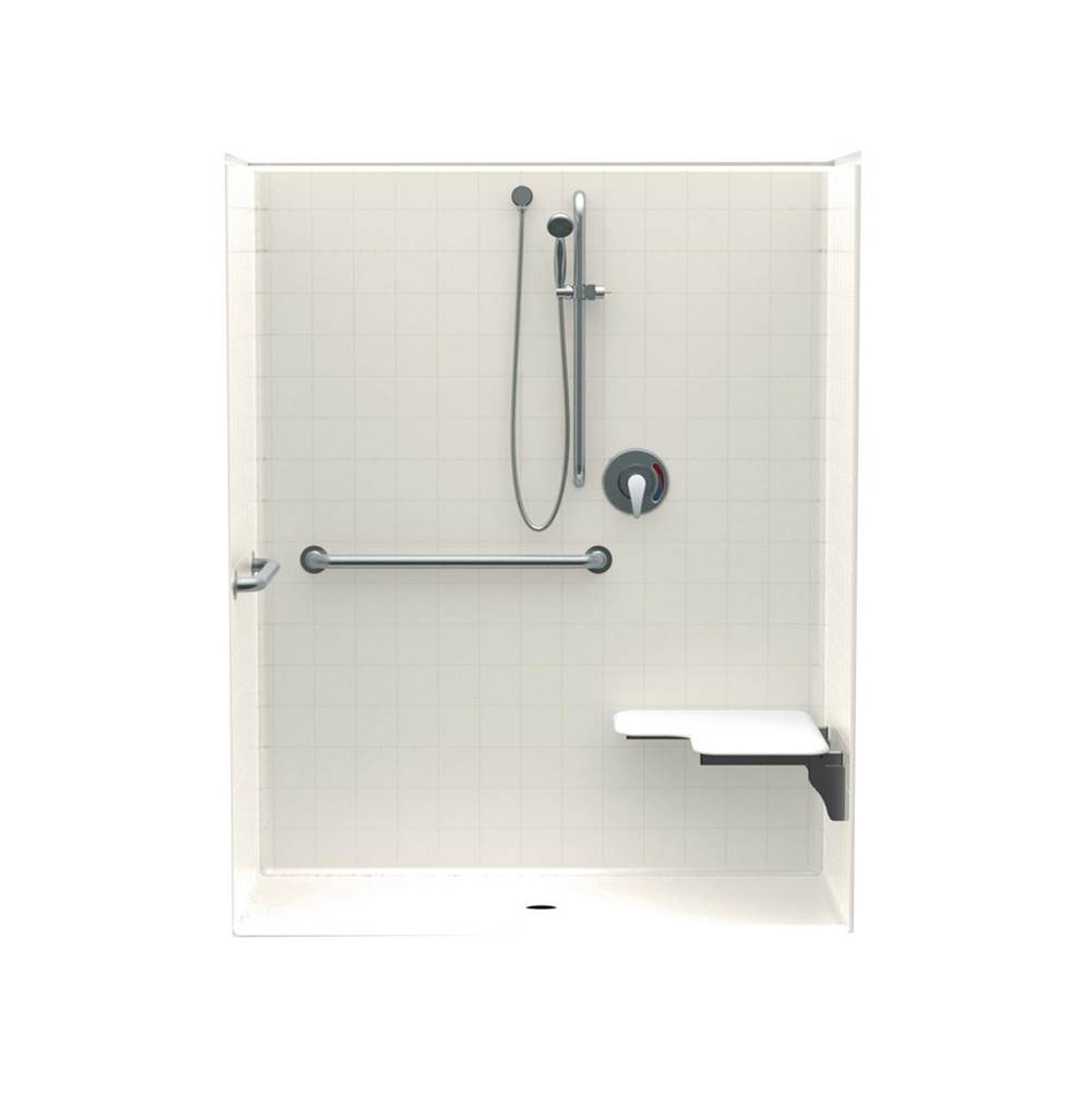Aquatic 1603BFST 60 x 34 AcrylX Alcove Center Drain One-Piece Shower in Biscuit