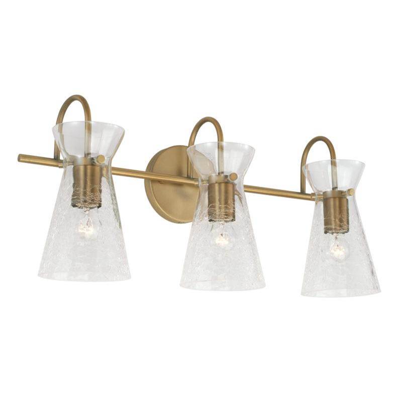 Capital Lighting 3-Light Vanity in Aged Brass with Clear Half-Crackle Glass