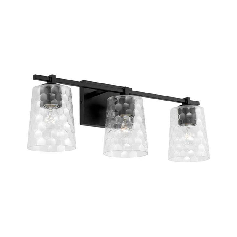 Capital Lighting 3-Light Vanity in Matte Black with Clear Honeycomb Glass