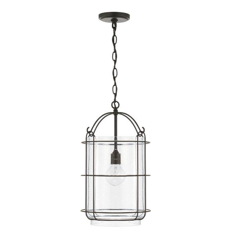 Capital Lighting Harmon 1-Light Pendant in Matte Black with Clear Seeded Glass