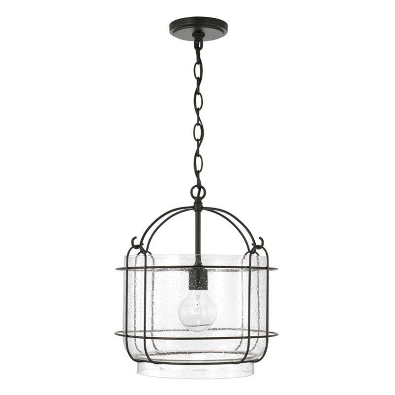 Capital Lighting Harmon 1-Light Pendant in Matte Black with Clear Seeded Glass
