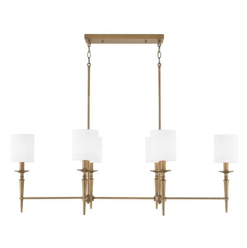 Capital Lighting Abbie 6-Light Island in Aged Brass with White Fabric Stay-Straight Shades