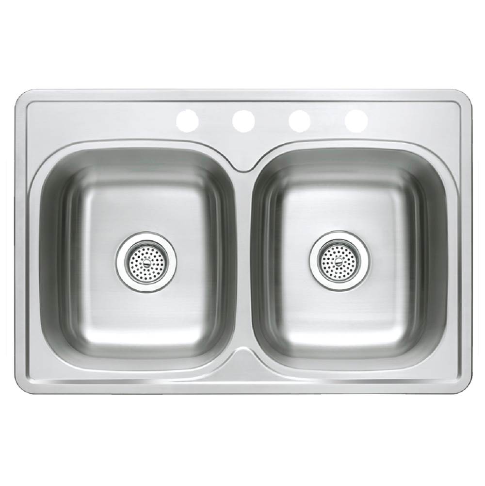 Compass Manufacturing Double Bowl Top mount Sink 33 X 22 4 Hole 6'' 23 Gauge