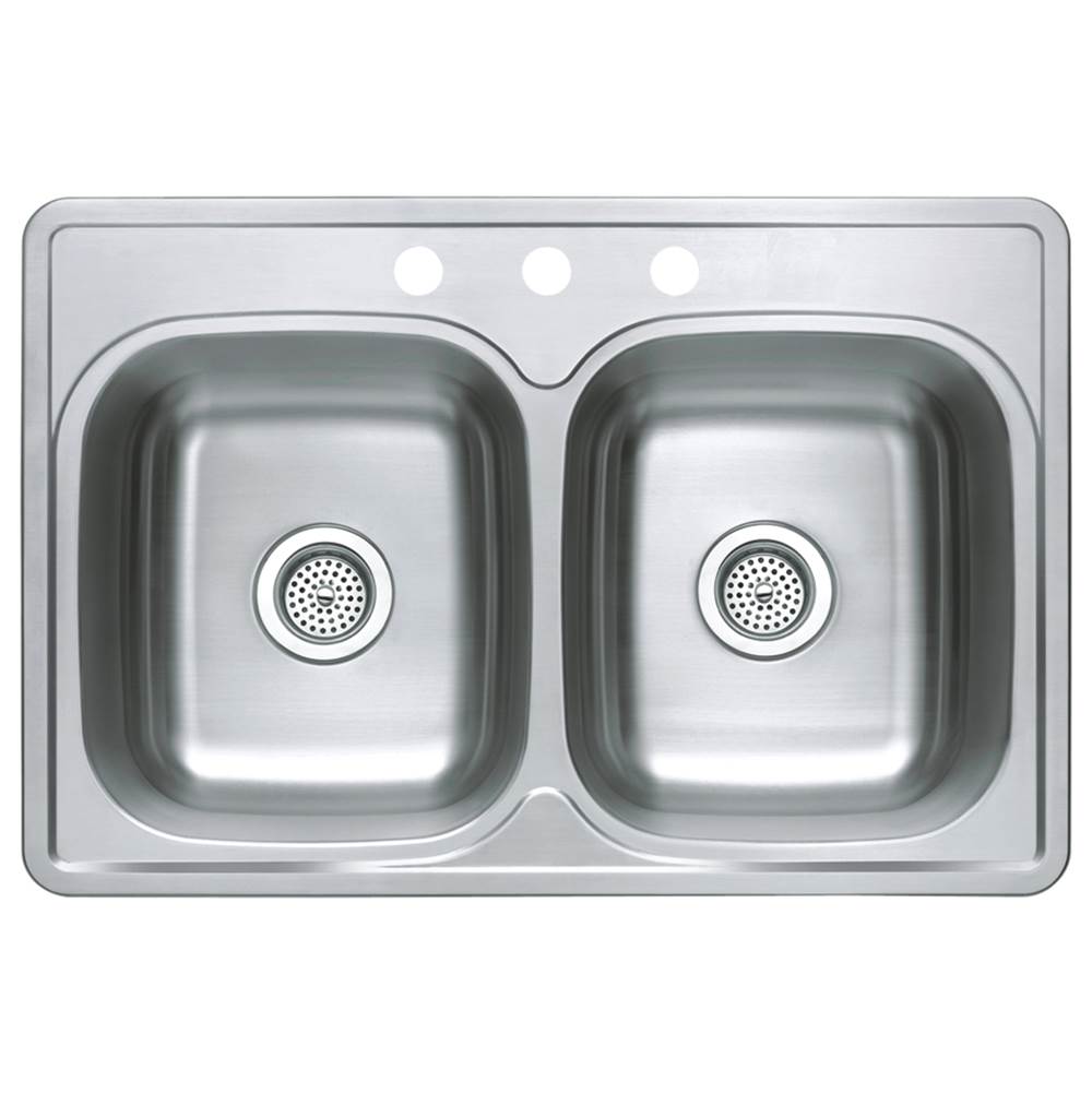 Compass Manufacturing Double Bowl Topmount Sink 33 X 22 3 Hole 8'' 20 Ga