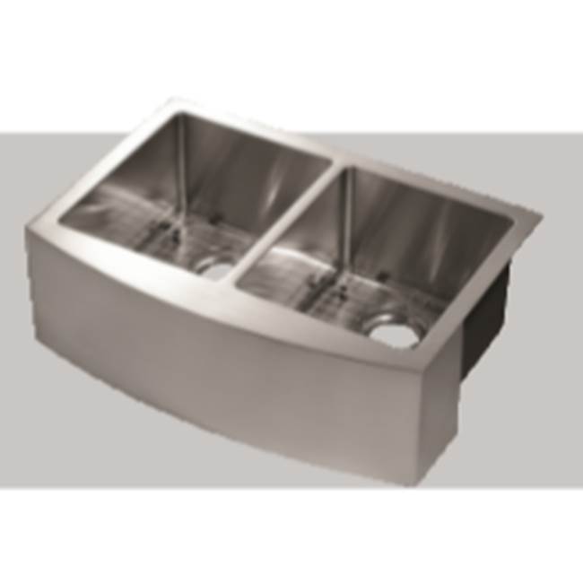 Compass Manufacturing Parketon Under Mount30 X 21 X 10'' 50/50 Curved Front Apron Farm Sink 16 Ga, With Sink Grids