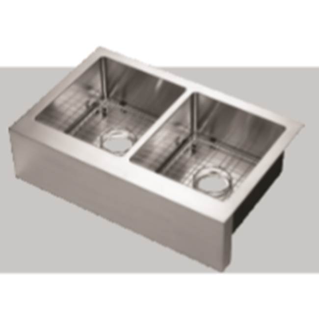 Compass Manufacturing Lapeer Under Mount 31 X 20 X 73/4'' 50/50 Flat Front Apron Farm Sink 18 Ga. With Sink Grids
