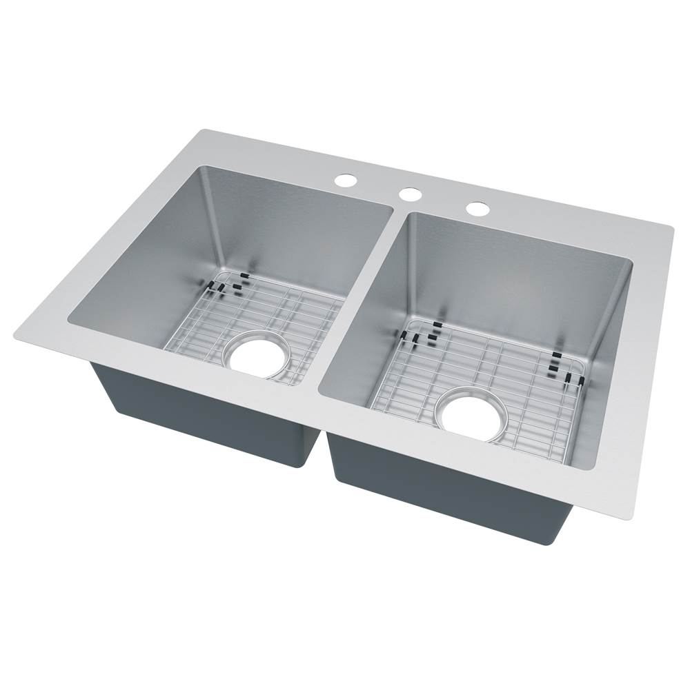 Compass Manufacturing Vandermere 33X22X9 50/50 Dual Mount Taper Sink, 18 Gauge, 3 Holes For Faucet