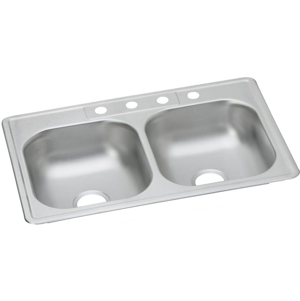 Elkay Dayton Stainless Steel 33'' x 21-1/4'' x 6-9/16'', 1-Hole Equal Double Bowl Drop-in Sink