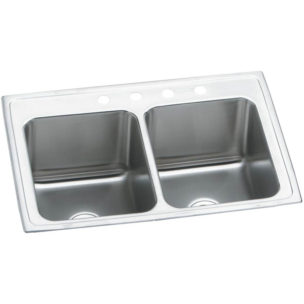 Elkay Lustertone Classic Stainless Steel 33'' x 22'' x 12-1/8'', 5-Hole Equal Double Bowl Drop-in Sink