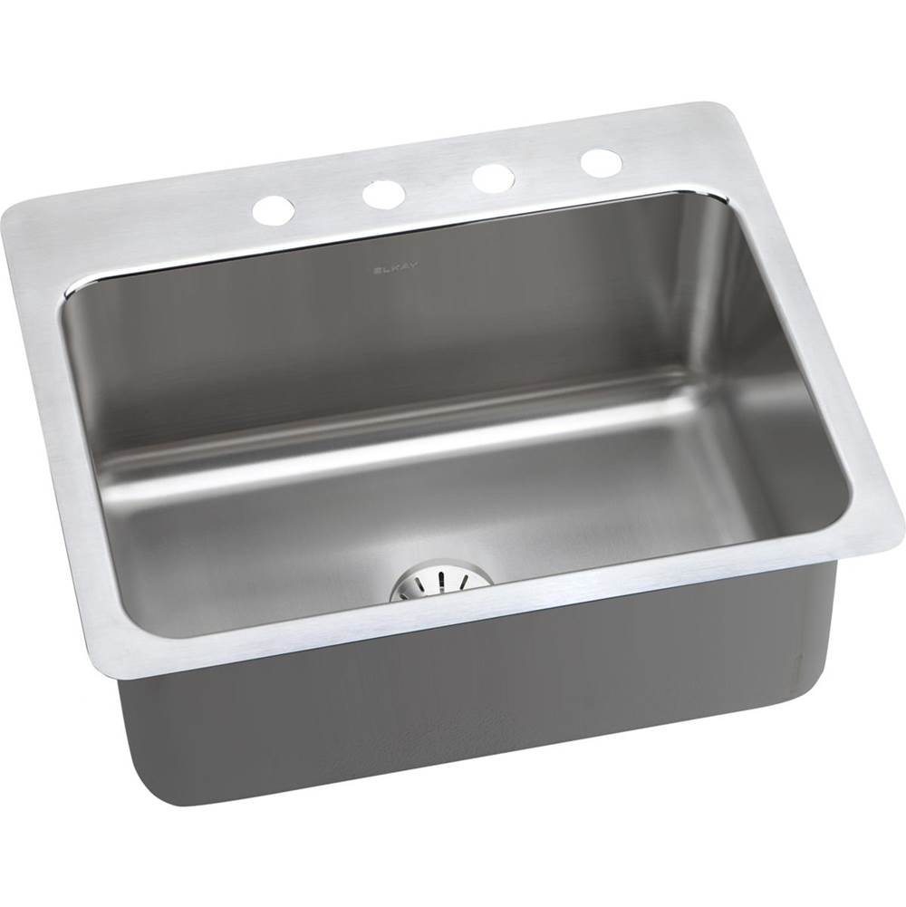 Elkay Lustertone Classic Stainless Steel 27'' x 22'' x 10'', 3-Hole Single Bowl Dual Mount Sink with Perfect Drain