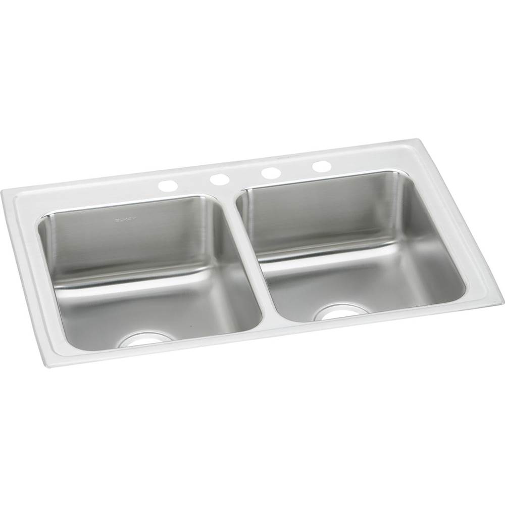 Elkay Lustertone Classic Stainless Steel 33'' x 19-1/2'' x 7-5/8'', 4-Hole Equal Double Bowl Drop-in Sink