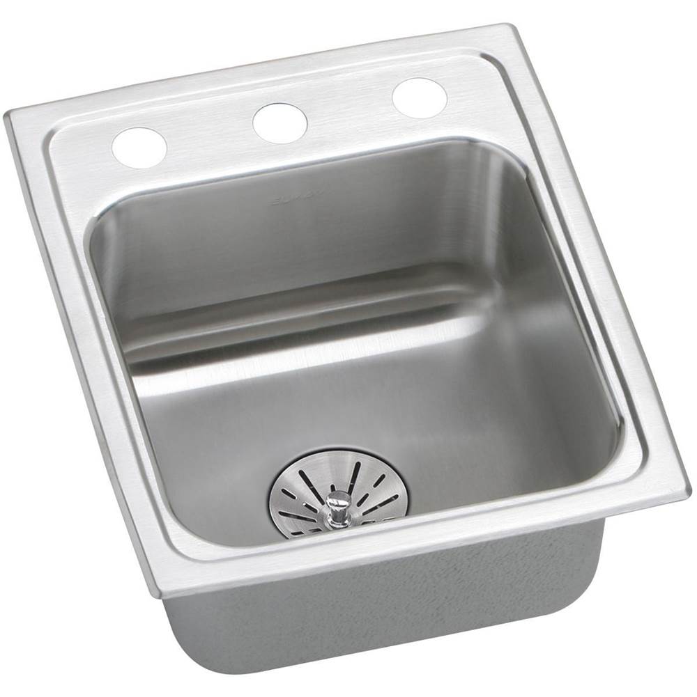 Elkay Lustertone Classic Stainless Steel 15'' x 17-1/2'' x 6-1/2'', 1-Hole Single Bowl Drop-in ADA Sink with Perfect Drain and Quick-clip