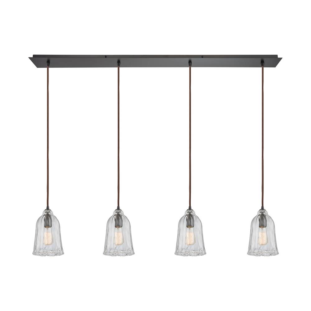 Elk Lighting Hand Formed Glass 4-Light Linear Pendant Fixture in Oiled Bronze With Clear Hand-Formed Glass