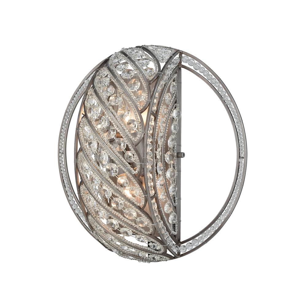 Elk Lighting Bradington 2-Light Sconce in Weathered Zinc With Clear Crystal