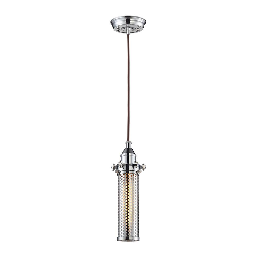 Elk Lighting Fulton 1-Light Mini Pendant in Polished Chrome With Perforated Metal Shade