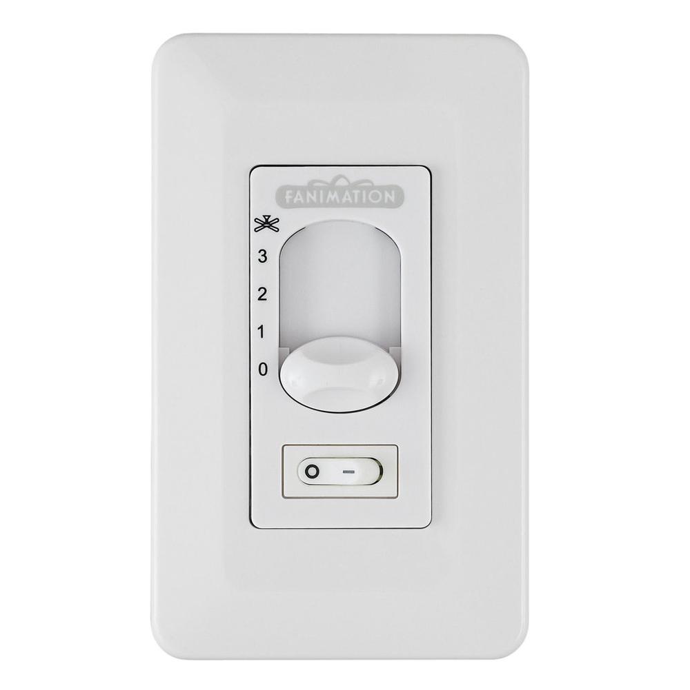Fanimation Three Speed Wall Control Non Reversing - Fan Speed and Light - On/Off Toggle - White