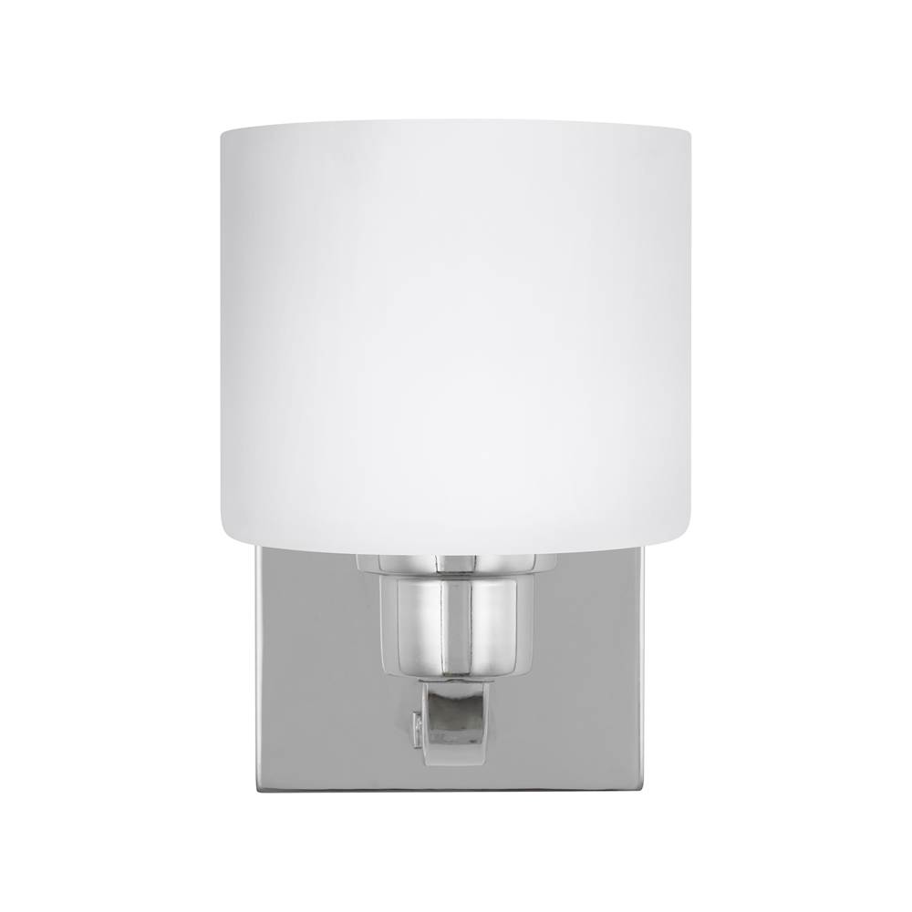 Generation Lighting Canfield Modern 1-Light Led Indoor Dimmable Bath Vanity Wall Sconce In Chrome Silver Finish With Etched White Inside Glass Shade
