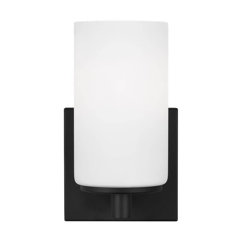 Generation Lighting Hettinger Traditional Indoor Dimmable Led 1-Light Wall Bath Sconce In A Midnight Black Finish With Etched White Glass Shades