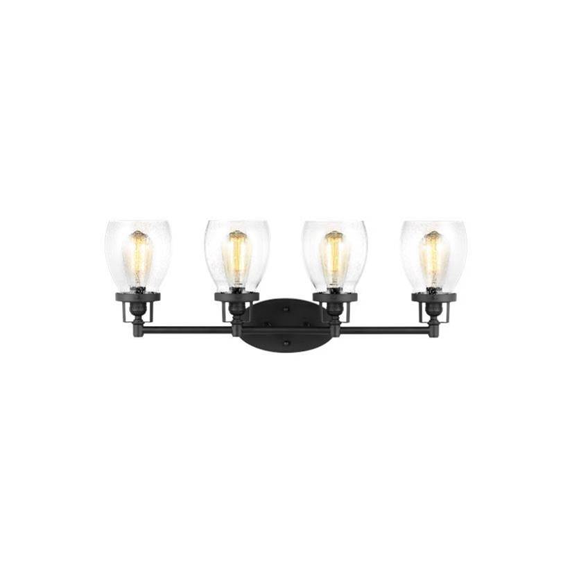 Generation Lighting Belton Transitional 4-Light Indoor Dimmable Bath Vanity Wall Sconce In Midnight Black Finish With Clear Seeded Glass Shades