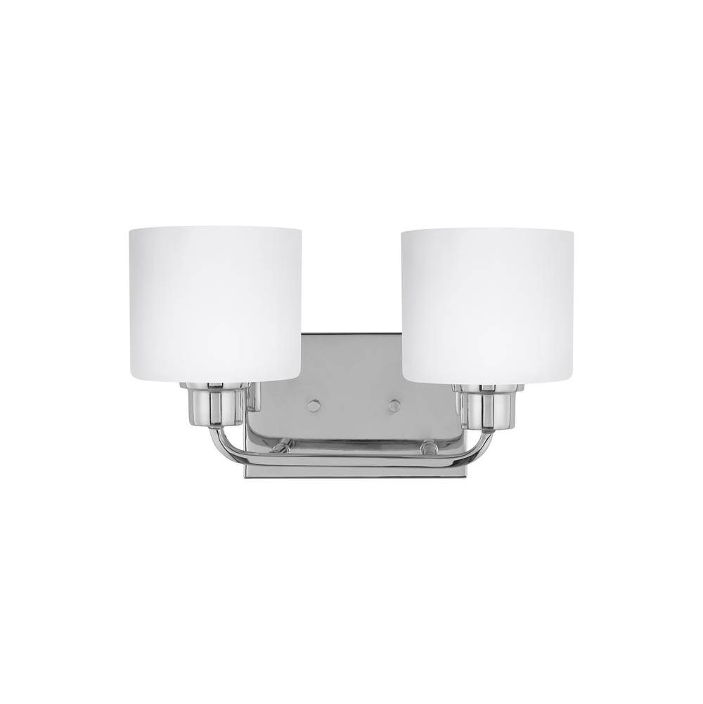 Generation Lighting Canfield Modern 2-Light Indoor Dimmable Bath Vanity Wall Sconce In Chrome Silver Finish With Etched White Inside Glass Shades