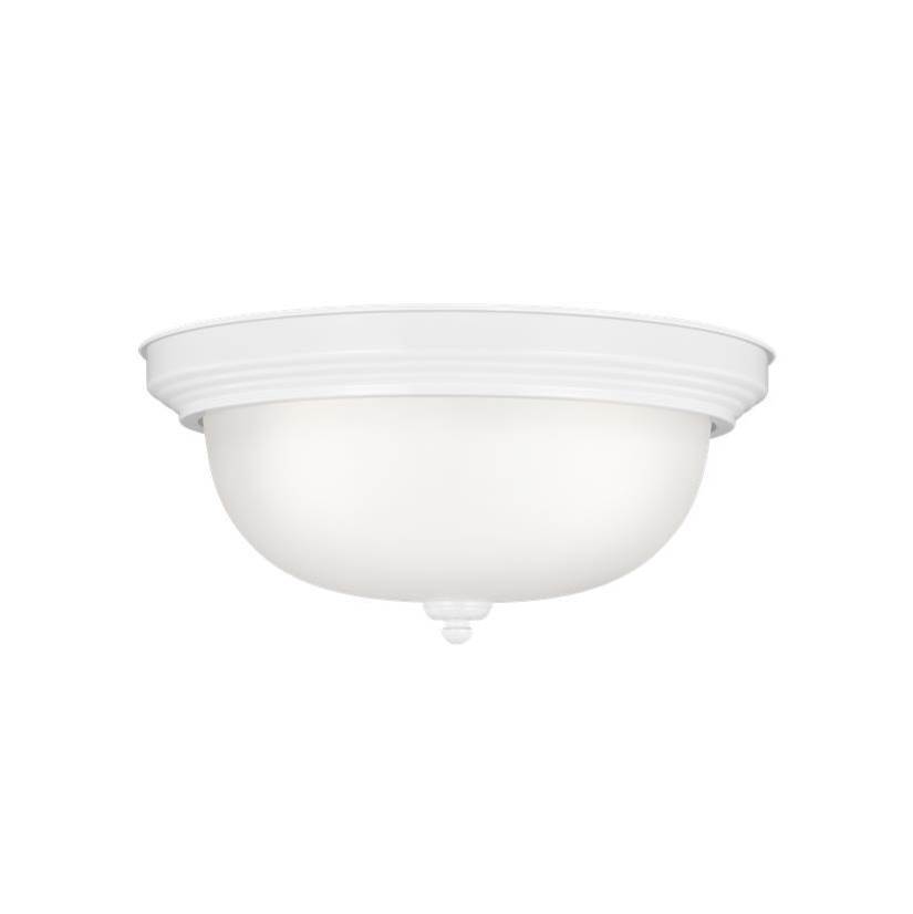Generation Lighting Geary Transitional 3-Light Led Indoor Dimmable Ceiling Flush Mount Fixture In White Finish With Satin Etched Glass Shade