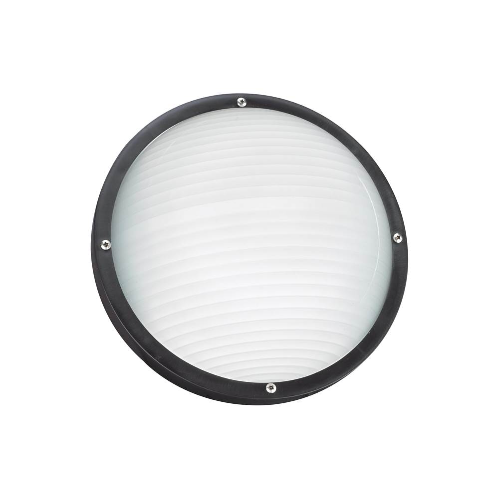 Generation Lighting Bayside Traditional 1-Light Outdoor Exterior Wall Or Ceiling Mount In Black Finish With Frosted White Diffuser