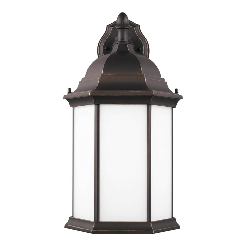 Generation Lighting Sevier Traditional 1-Light Outdoor Exterior Large Downlight Outdoor Wall Lantern Sconce In Antique Bronze Finish With Satin Etched Glass Panels