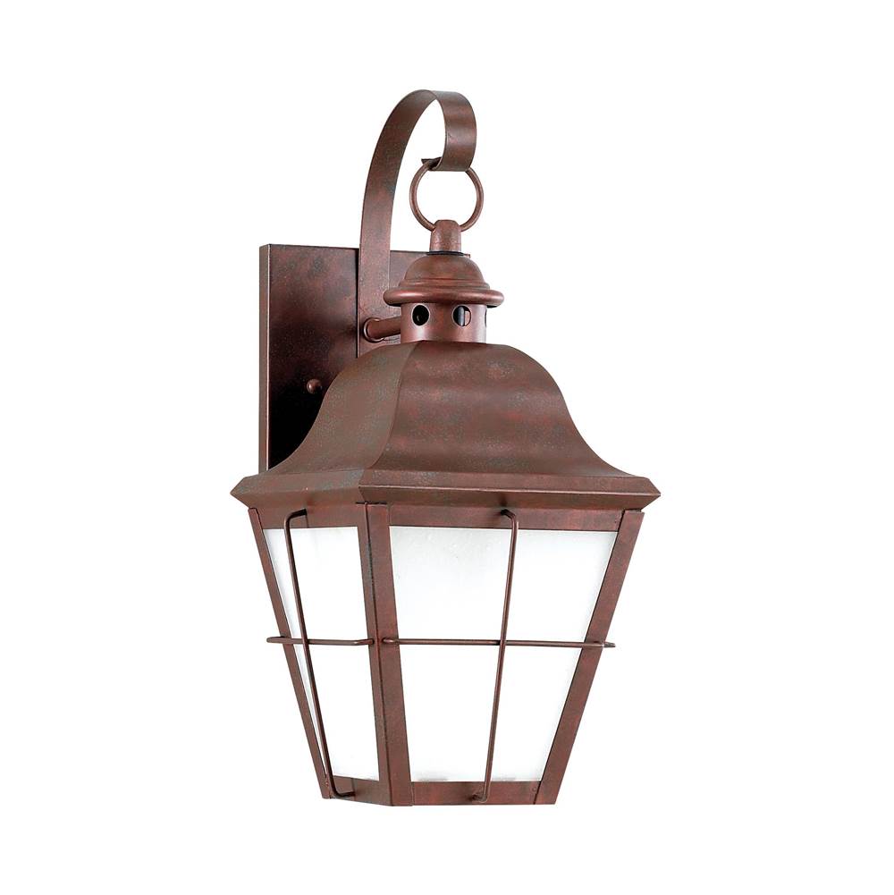 Generation Lighting Chatham Traditional 1-Light Led Medium Outdoor Exterior Dark Sky Compliant Wall Lantern Sconce In Weathered Copper Finish W/White Glass Panel Shades