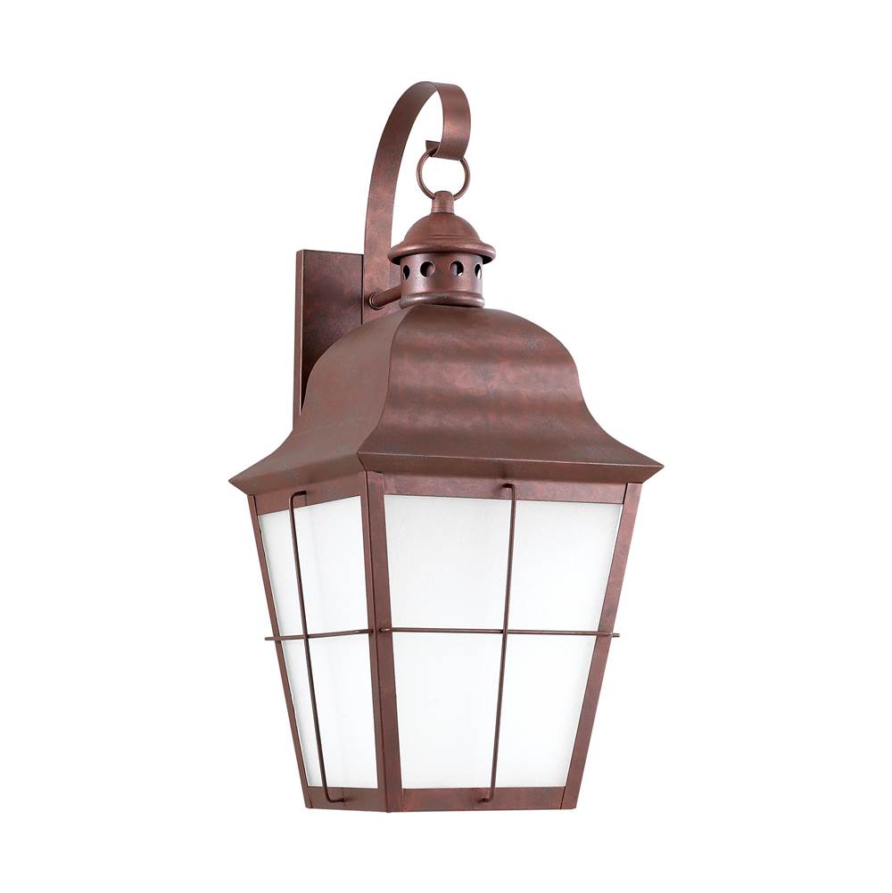 Generation Lighting Chatham Traditional 1-Light Large Outdoor Exterior Dark Sky Compliant Wall Lantern Sconce In Weathered Copper Finish W/White Glass Panel Shades