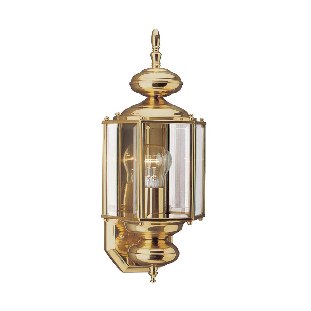 Generation Lighting Classico Traditional 1-Light Outdoor Exterior Large Wall Lantern Sconce In Polished Brass Gold Finish With Clear Beveled Glass Panels