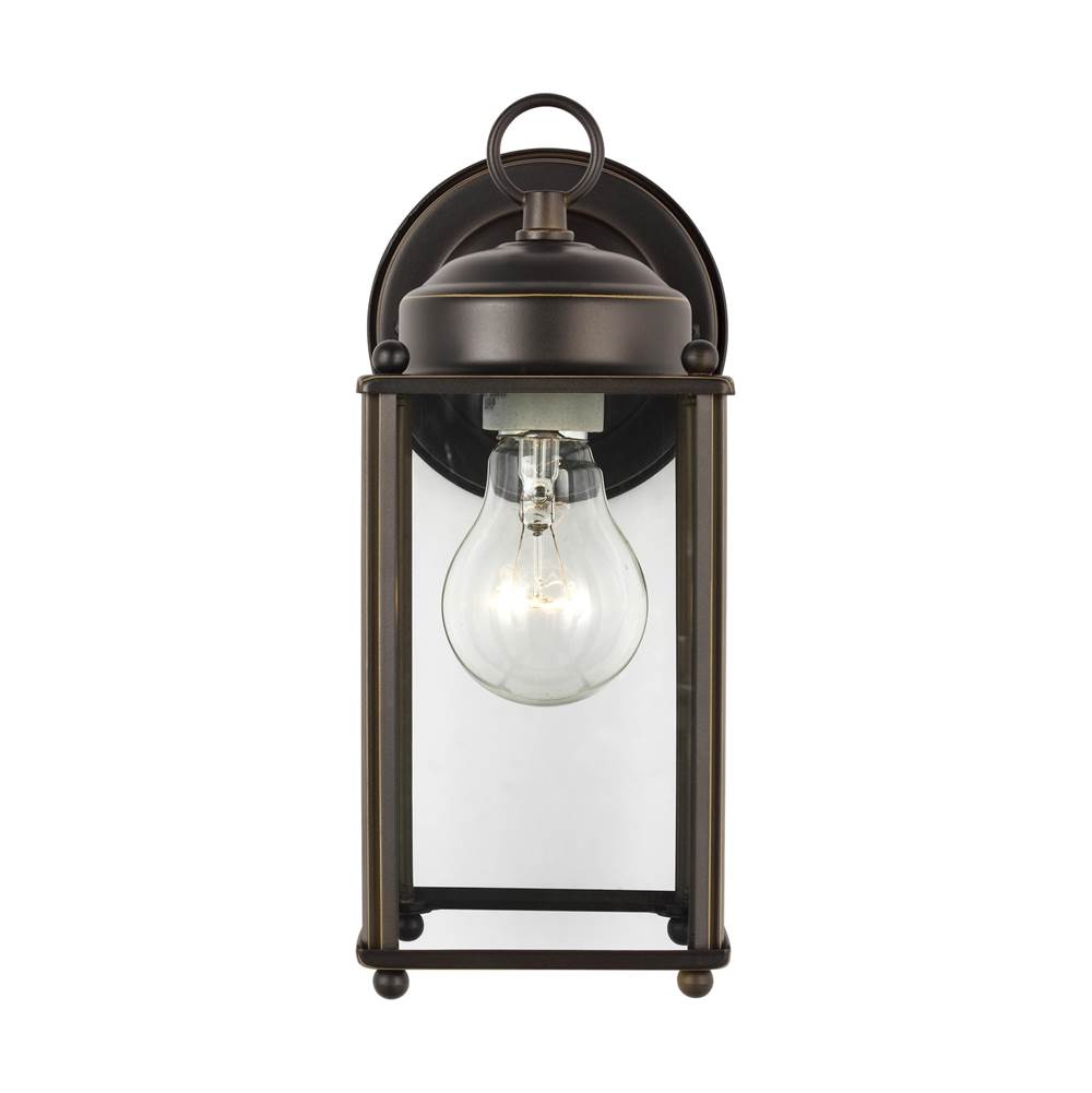 Generation Lighting New Castle Traditional 1-Light Outdoor Exterior Large Wall Lantern Sconce In Antique Bronze Finish With Clear Glass Panels