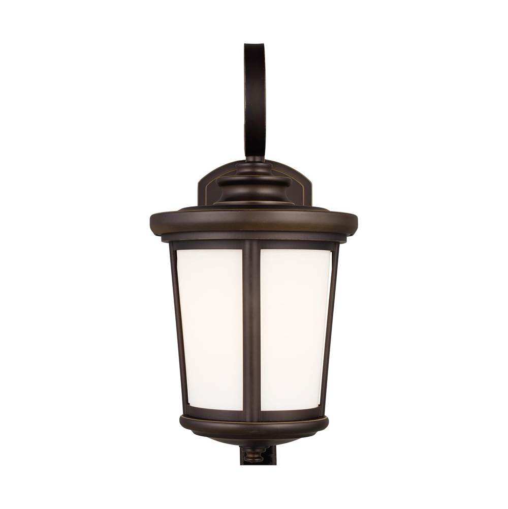 Generation Lighting Eddington Modern 1-Light Led Outdoor Exterior Medium Wall Lantern Sconce In Antique Bronze Finish With Cased Opal Etched Glass Panel