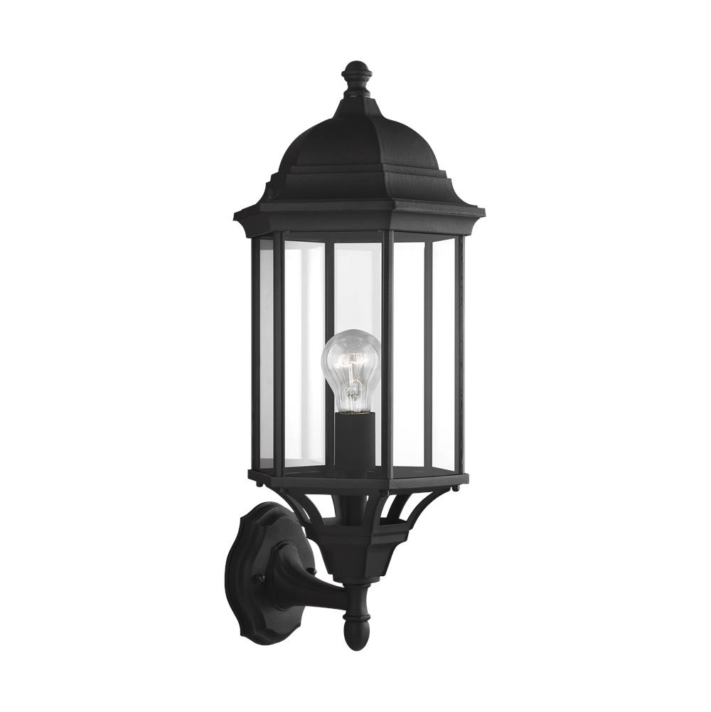 Generation Lighting Sevier Traditional 1-Light Outdoor Exterior Large Uplight Outdoor Wall Lantern Sconce In Black Finish With Clear Glass Panels