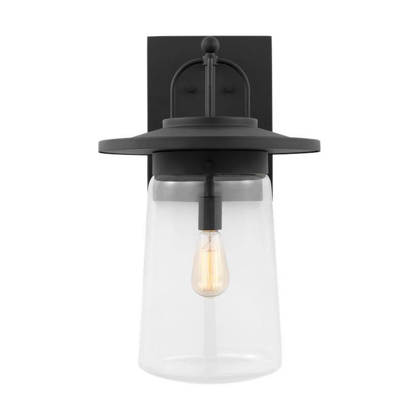 Generation Lighting Tybee Traditional 1-Light Outdoor Exterior Extra-Large Wall Lantern In Black Finish With Clear Glass Shade