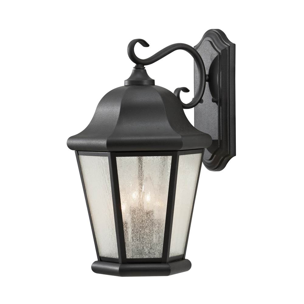 Generation Lighting Martinsville Traditional 4-Light Led Outdoor Exterior Extra Large Wall Lantern Sconce In Black Finish With Clear Seeded Glass Shades