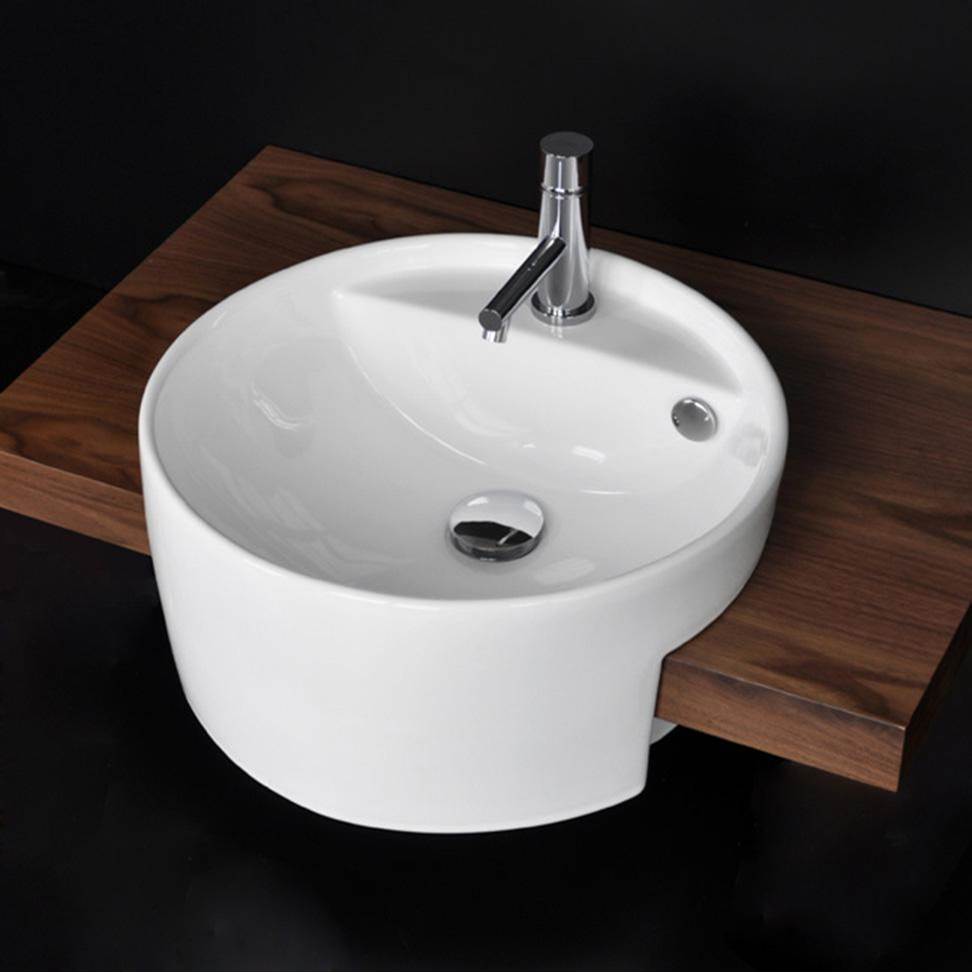 Lacava Semi-recessed porcelain Bathroom Sink with one faucet hole and overflow, 17''DIAM, 7''H