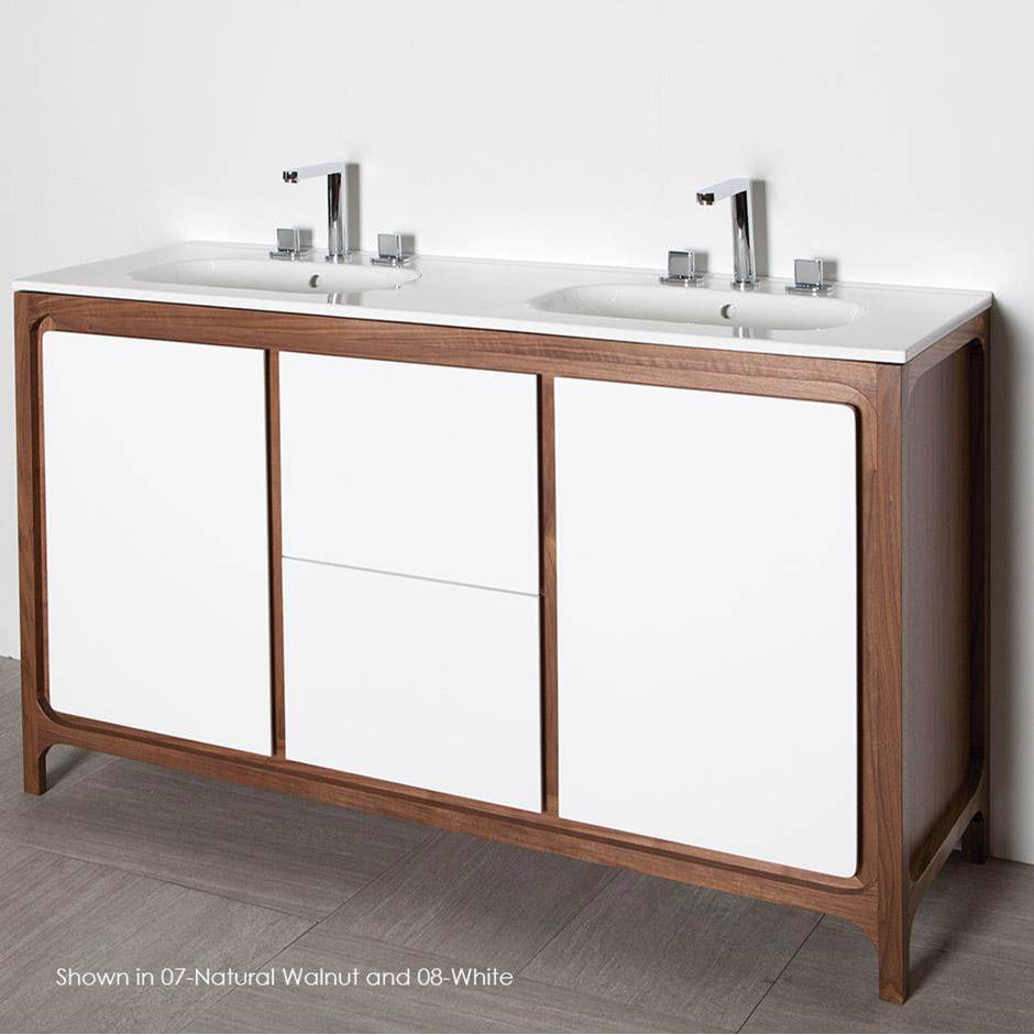 Lacava Free-standing under-counter double vanity with 2 doors and 2 drawers . W: 55'', D: 17 5/8'', H: 34''.