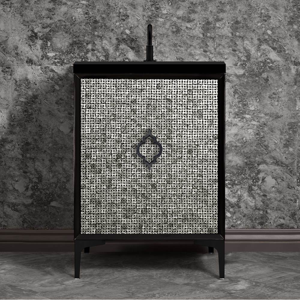 Linkasink Mother of Pearl 24'' Wide Black Vanity with Satin Black Arabesque Pull and Hardware, 24'' x 22'' x 33.5'' (without vanity top)