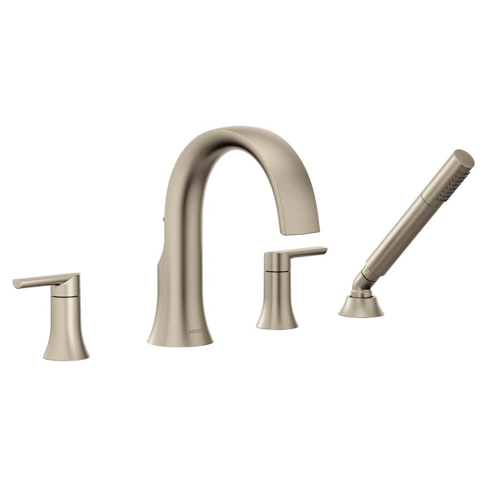 Moen Doux 2-Handle Deck Mount Roman Tub Faucet Trim Kit with Hand shower in Brushed Nickel (Valve Sold Separately)