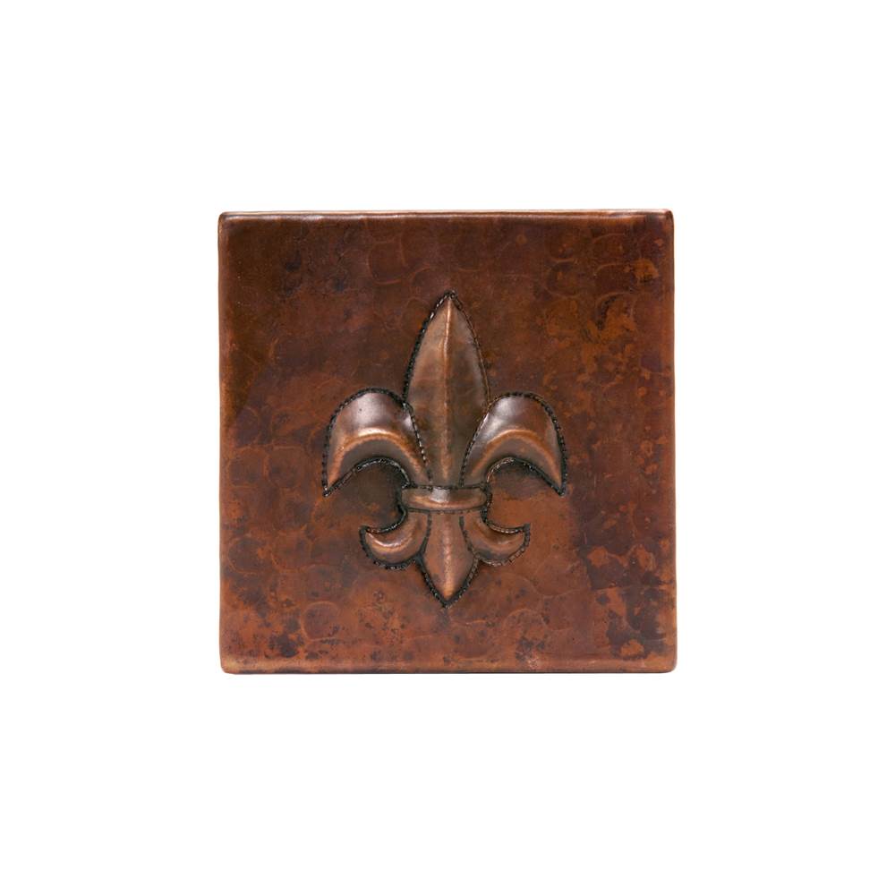 Premier Copper Products 4'' x 4'' Hammered Copper Fleur De Lis Tile - Quantity 4