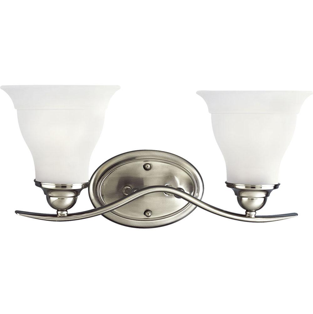 Progress Lighting Trinity Collection Two-Light Brushed Nickel Etched Glass Traditional Bath Vanity Light
