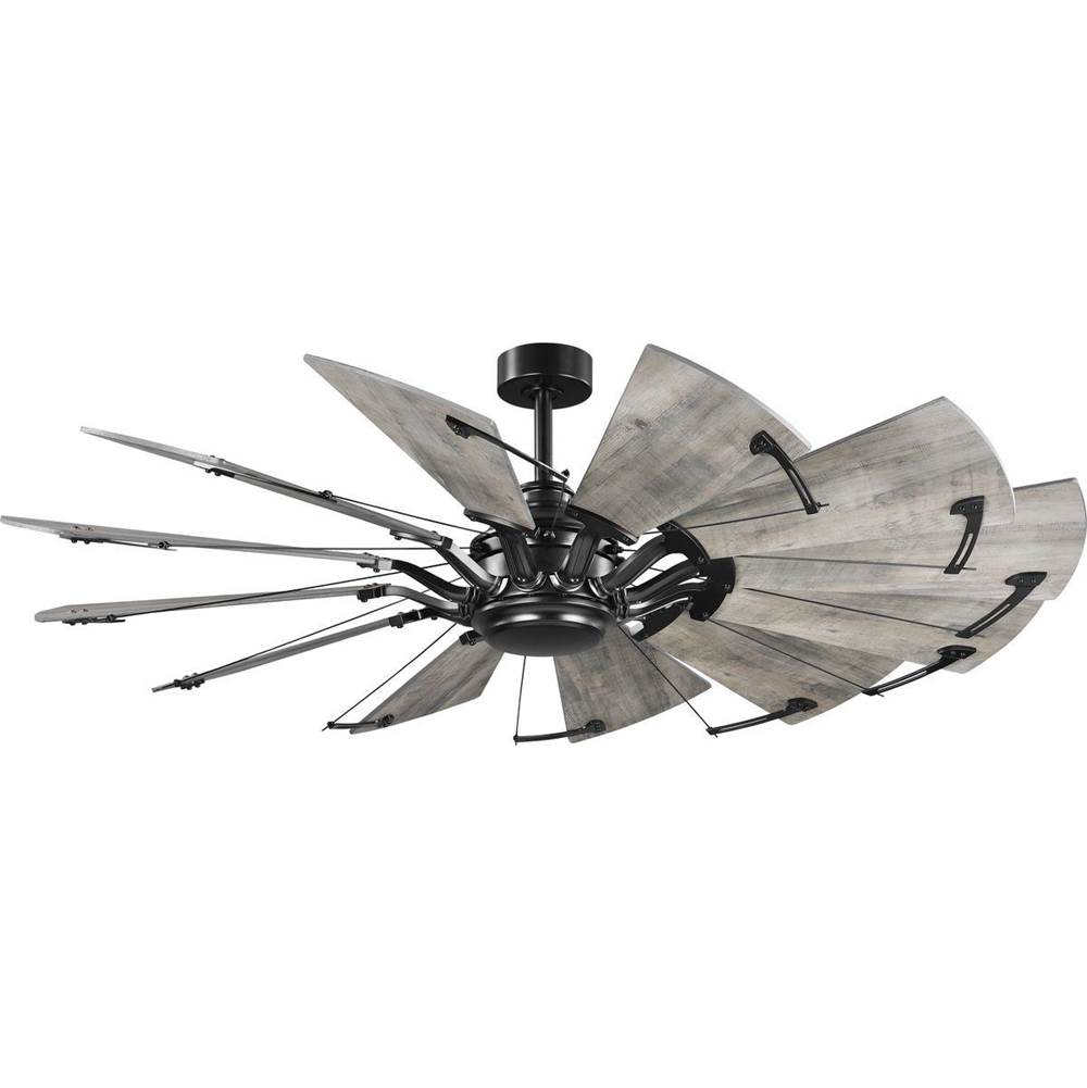 Progress Lighting Springer Collection 60-Inch 12-Blade Matte Black DC Motor Farmhouse Windmill Ceiling Fan
