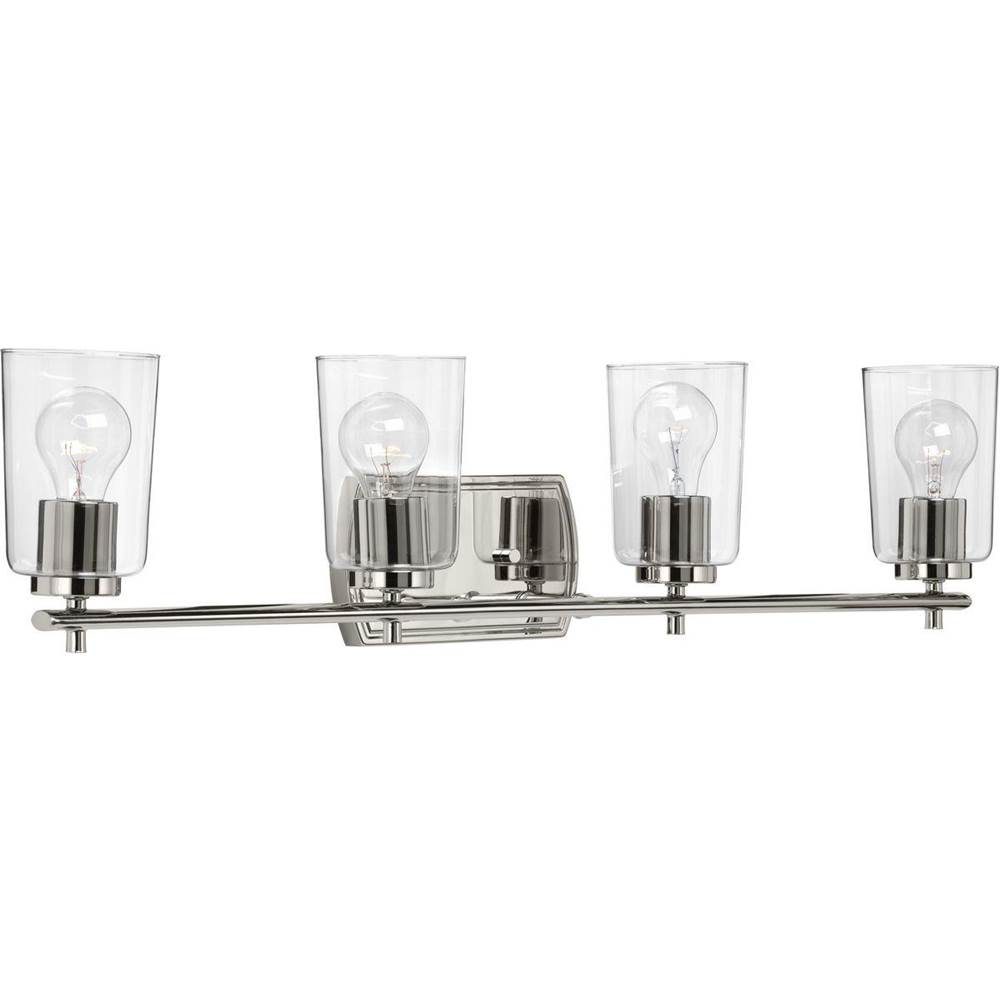 Progress Lighting Adley Collection Four-Light Polished Nickel Clear Glass New Traditional Bath Vanity Light