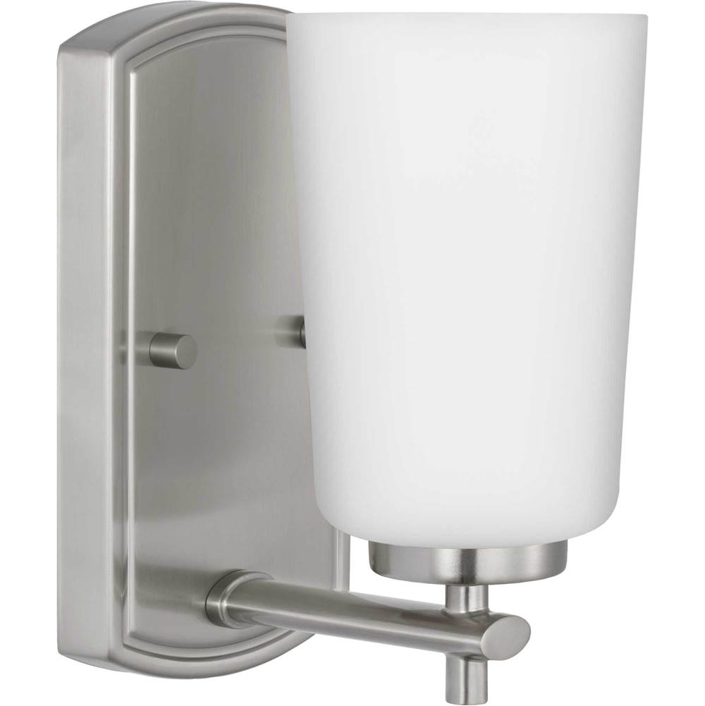 Progress Lighting Adley Collection One-Light Brushed Nickel Etched Opal Glass New Traditional Bath Vanity Light