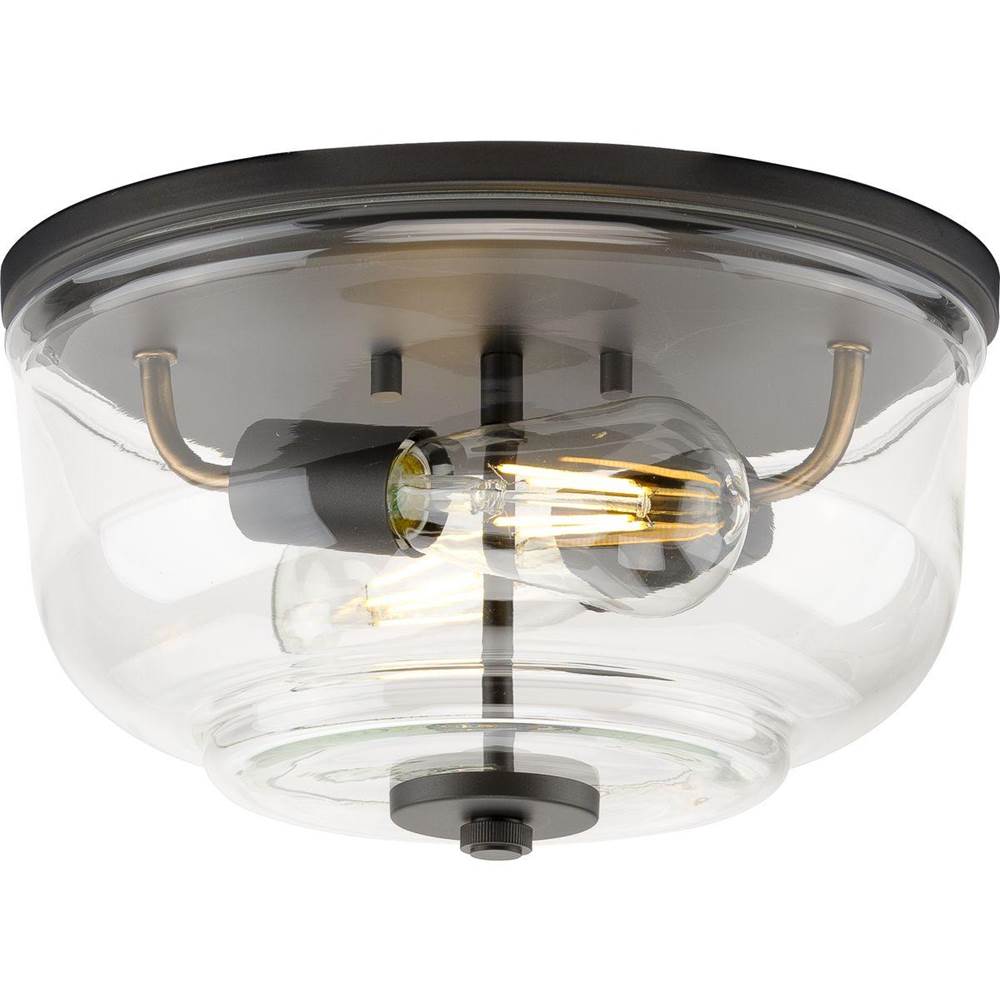 Progress Lighting Rushton Collection Two-Light Graphite and Clear Glass Industrial Style Flush Mount Ceiling Light