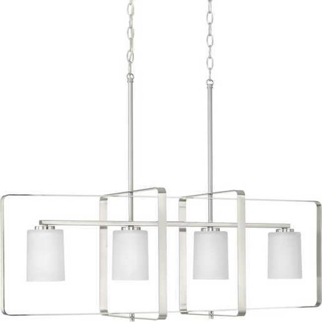 Progress Lighting League Collection Four-Light Brushed Nickel and Etched Glass Modern Farmhouse Chandelier Light