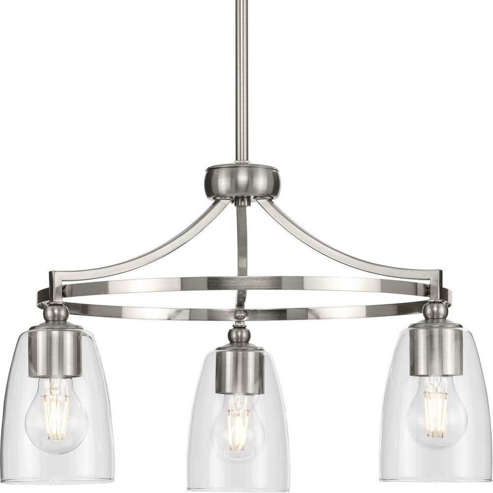 Progress Lighting Parkhurst Collection Three-Light New Traditional Brushed Nickel Clear Glass Chandelier Light