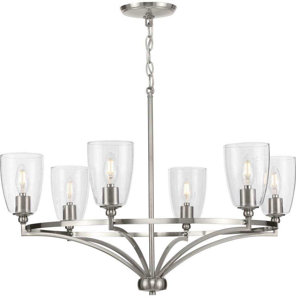 Progress Lighting Parkhurst Collection Six-Light New Traditional Brushed Nickel Clear Glass Chandelier Light