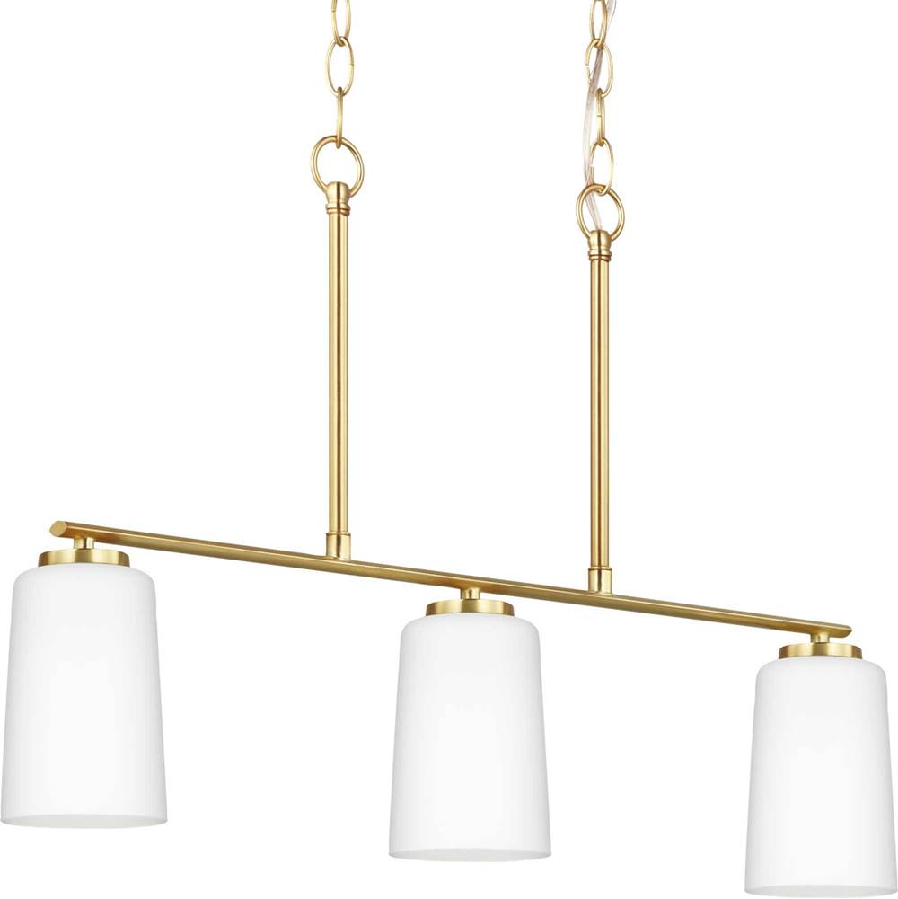 Progress Lighting Adley Collection Three-Light Satin Brass Etched White Glass New Traditional Linear Chandelier